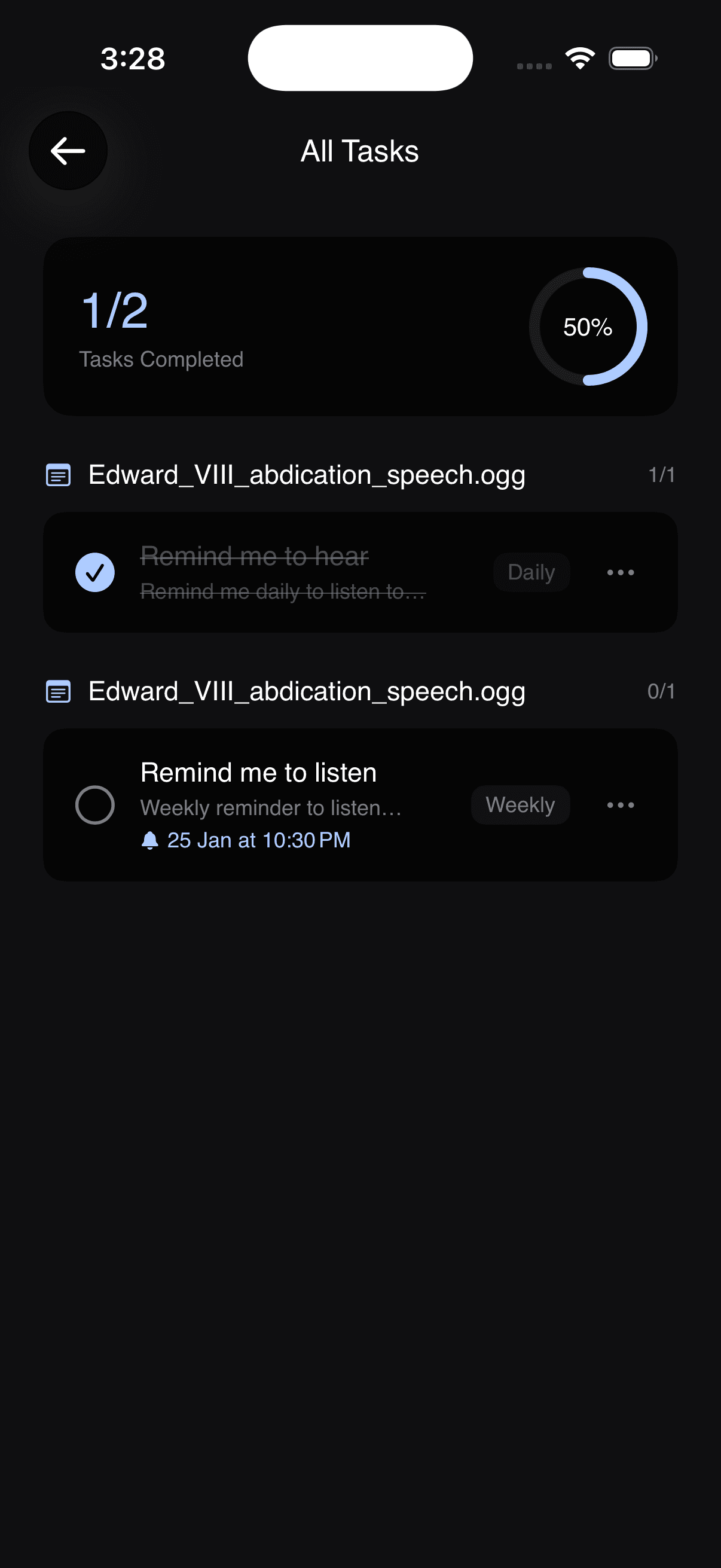 Auto-extracted tasks and tags list