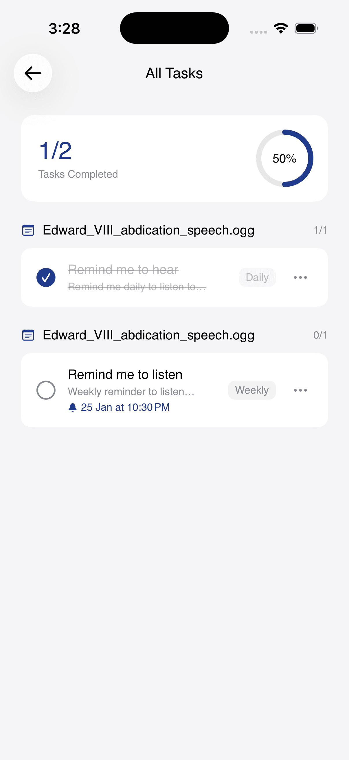 Auto-extracted tasks and tags list