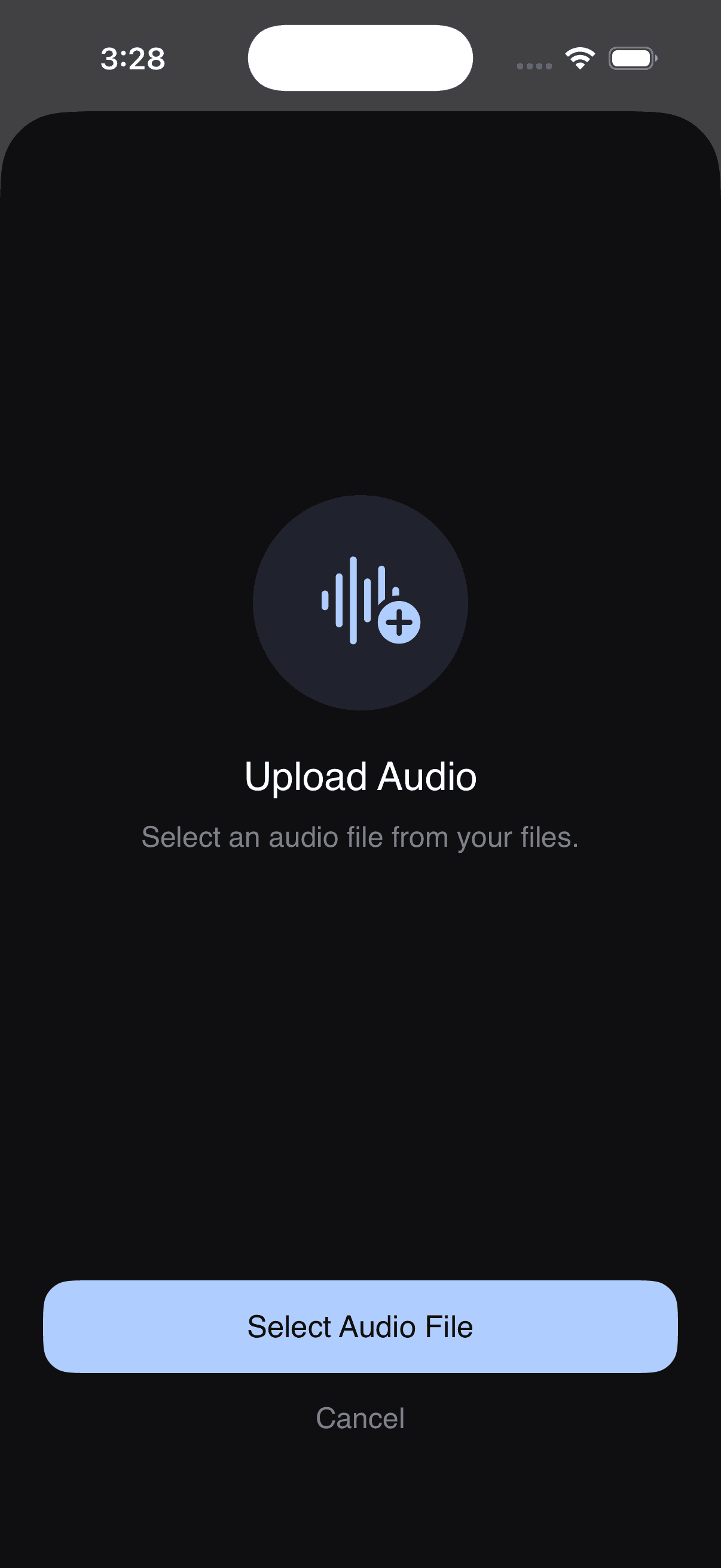 Import audio screen