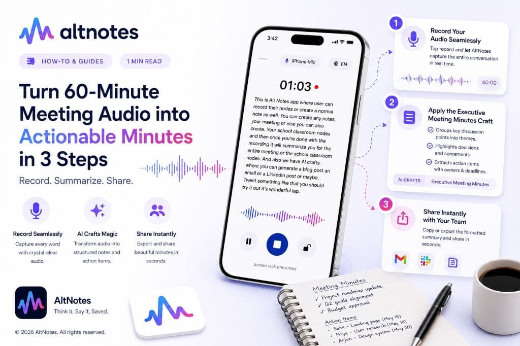 How to Turn 60-Minute Meeting Audio into Actionable Minutes in 3 Steps